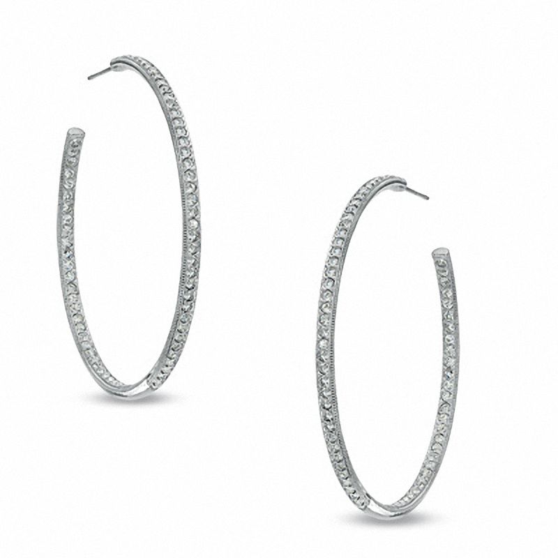 AVA Nadri Crystal Inside-Out Hoop Earrings in White Rhodium Brass