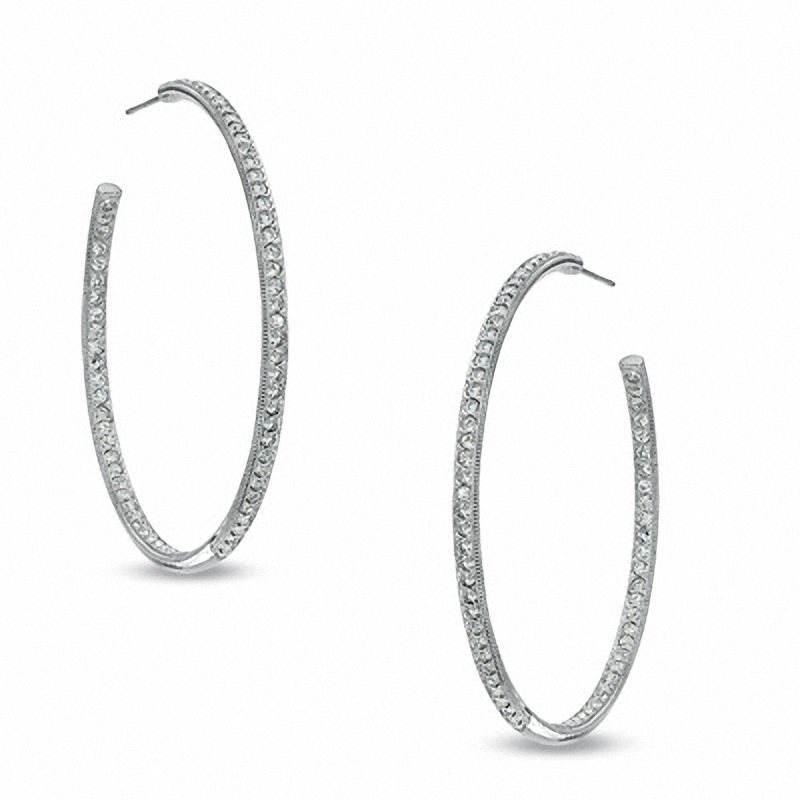 Main Image 1 of AVA Nadri Crystal Inside-Out Hoop Earrings in White Rhodium Brass
