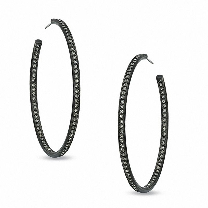 Main Image 1 of AVA Nadri Crystal Inside-Out Hoop Earrings in Hematite Grey Plated Brass
