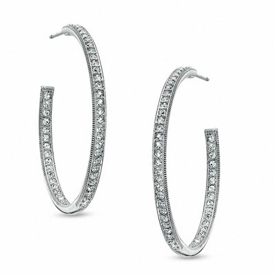 AVA Nadri Crystal Milgrain Inside-Out Hoop Earrings in White Rhodium Brass