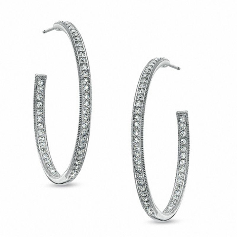 Main Image 1 of AVA Nadri Crystal Milgrain Inside-Out Hoop Earrings in White Rhodium Brass