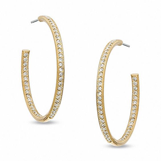 AVA Nadri Crystal Milgrain Inside-Out Hoop Earrings in Brass with 18K Gold Plate
