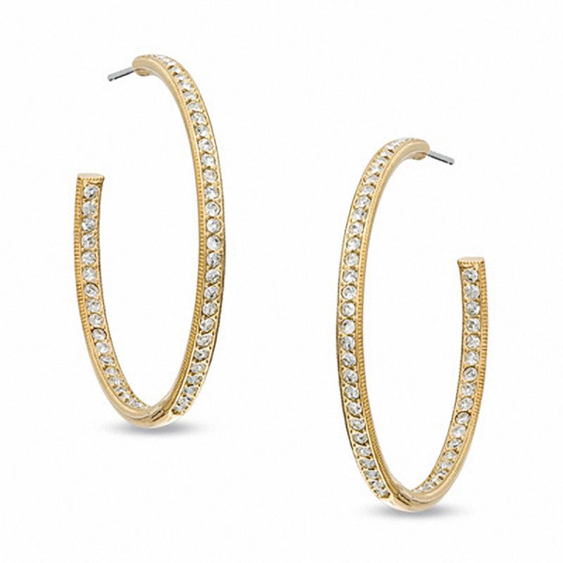 Main Image 1 of AVA Nadri Crystal Milgrain Inside-Out Hoop Earrings in Brass with 18K Gold Plate