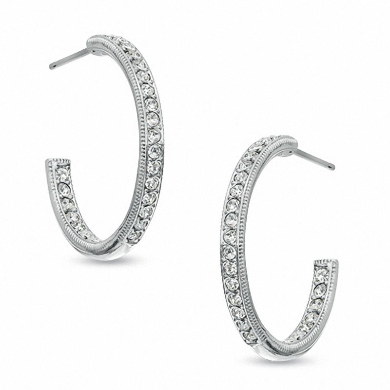 Main Image 1 of AVA Nadri Crystal Inside-Out Hoop Earrings in White Rhodium Brass
