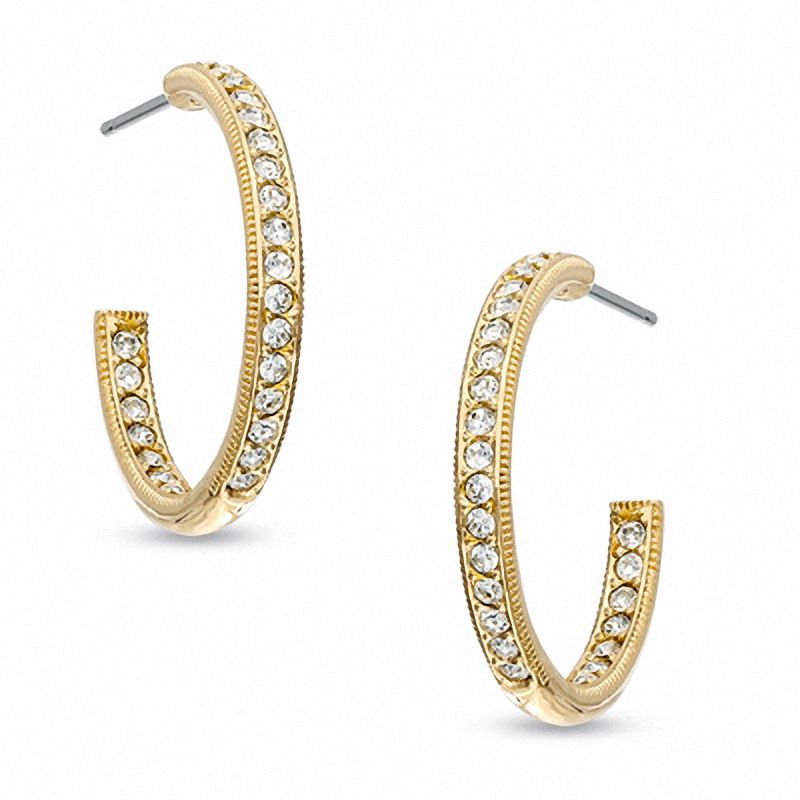 AVA Nadri Crystal Inside-Out Hoop Earrings in Brass with 18K Gold Plate