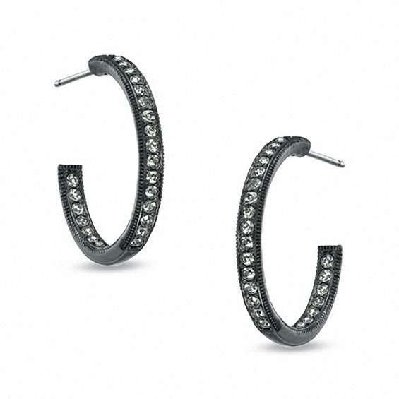 AVA Nadri Crystal Inside-Out Hoop Earrings in Hematite Grey Plated Brass
