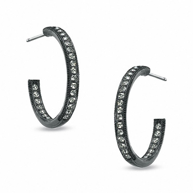 Main Image 1 of AVA Nadri Crystal Inside-Out Hoop Earrings in Hematite Grey Plated Brass