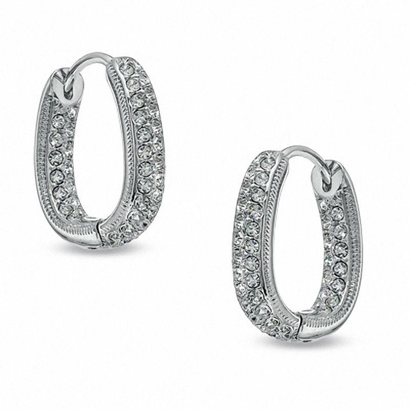 Main Image 1 of AVA Nadri Crystal Huggie Hoop Earrings in White Rhodium Brass
