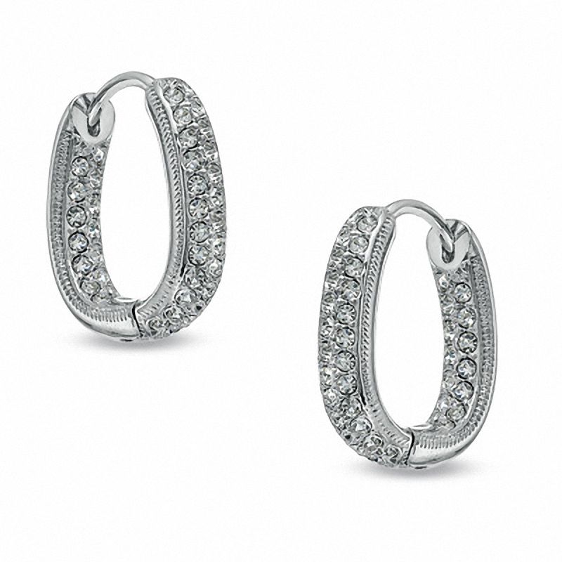 AVA Nadri Crystal Huggie Hoop Earrings in White Rhodium Brass