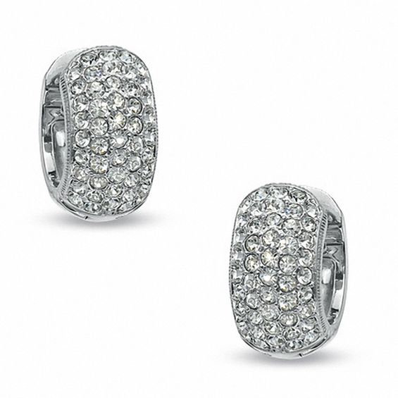 AVA Nadri Crystal Vintage-Style Wide Huggie Hoop Earrings in White Rhodium-Plated Brass