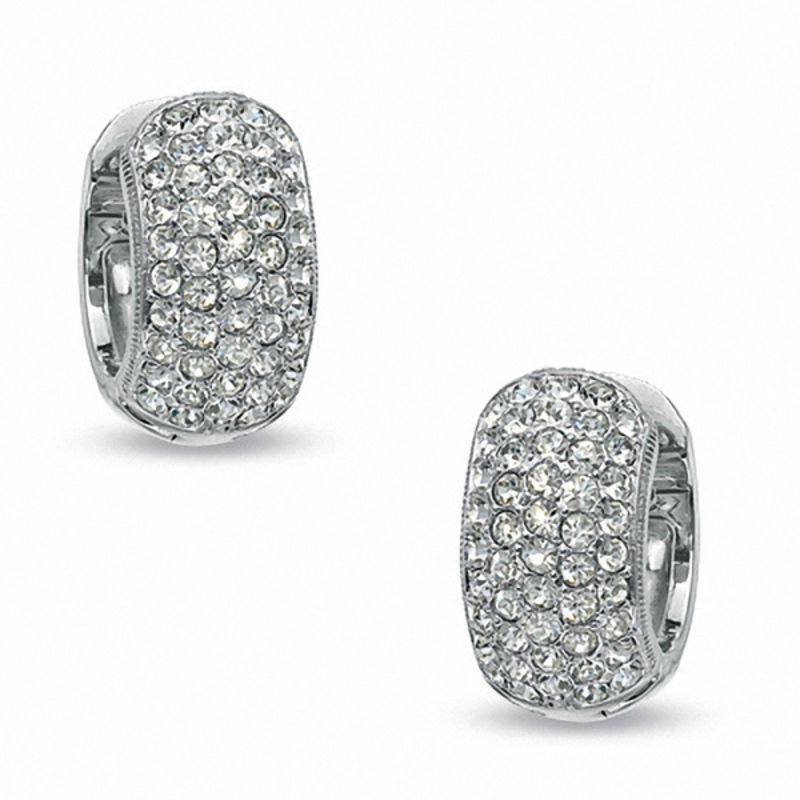 Main Image 1 of AVA Nadri Crystal Vintage-Style Wide Huggie Hoop Earrings in White Rhodium-Plated Brass