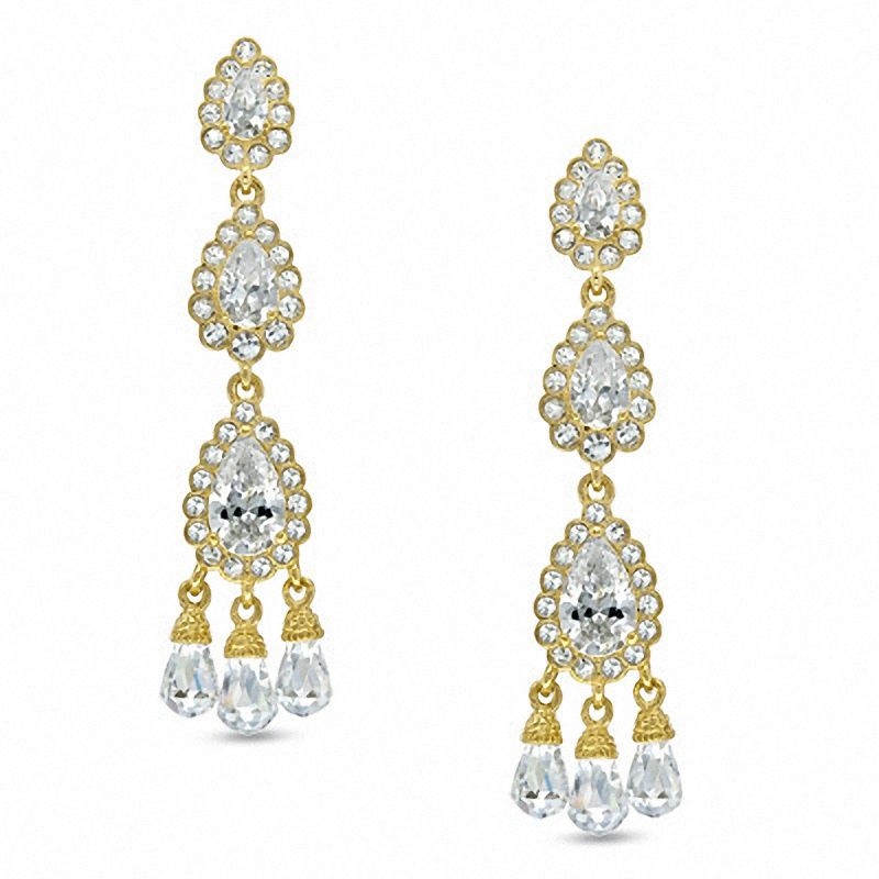 Main Image 1 of AVA Nadri Cubic Zirconia and Crystal Three Tier Drop Earrings in Brass with 18K Gold Plate
