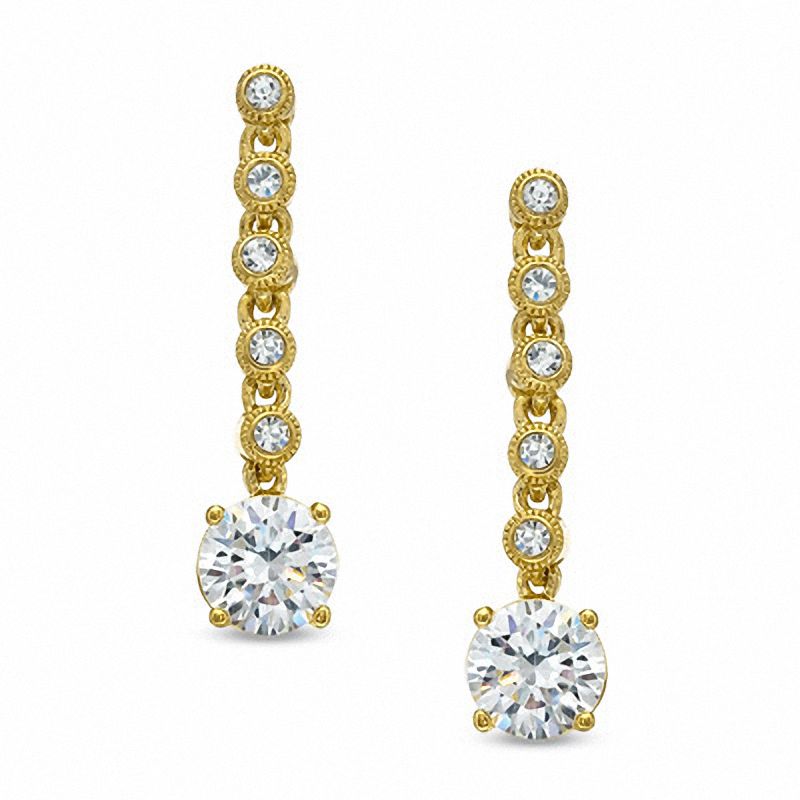 AVA Nadri Cubic Zirconia and Crystal Short Linear Drop Earrings in Brass with 18K Gold Plate