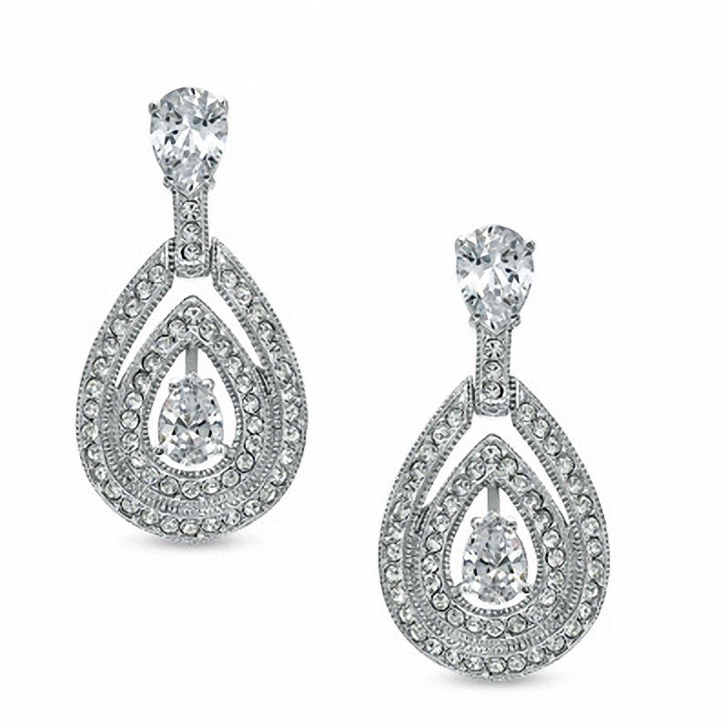 Main Image 1 of AVA Nadri Cubic Zirconia and Crystal Double Teardrop Earrings in Brass with 18K Gold Plate