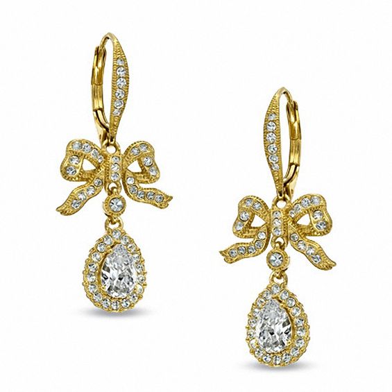 Ava Nadri Cubic Zirconia And Crystal Bow Drop Earrings In Br With Ava Nadri Cubic Zirconia And Crystal Bow Drop Earrings In Br With 18k Gold Plate