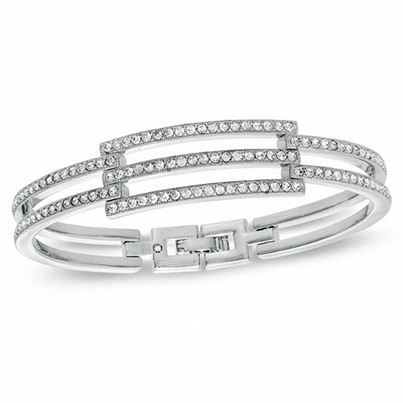 Main Image 1 of AVA Nadri Crystal Hinged Multi-Row Bangle in White Rhodium Brass