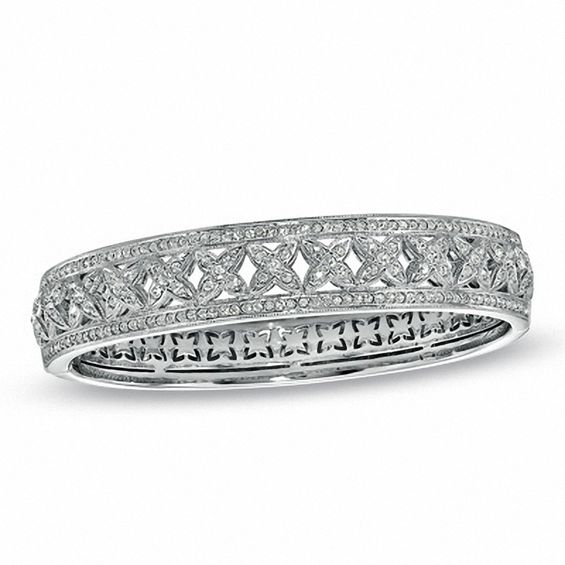 AVA Nadri Crystal Hinged "X" Bangle in White Rhodium Brass