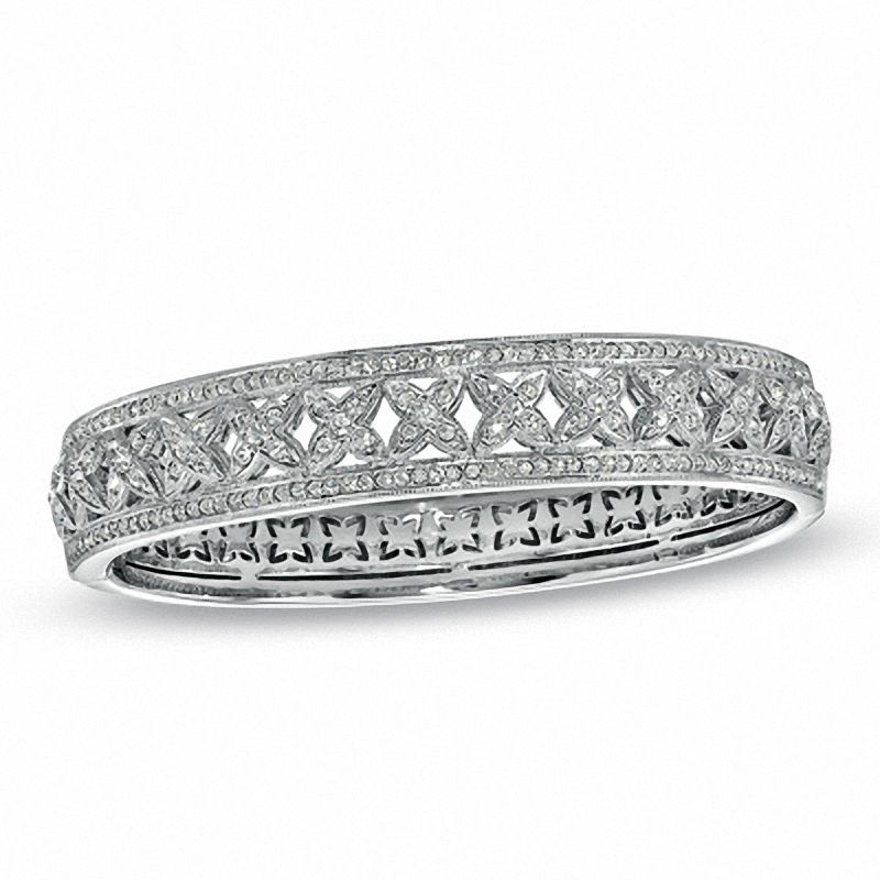 Main Image 1 of AVA Nadri Crystal Hinged "X" Bangle in White Rhodium Brass