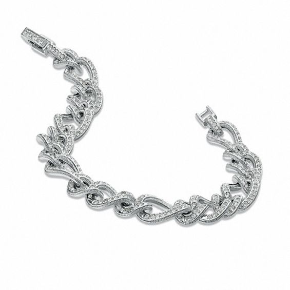 AVA Nadri Pavé Crystal Link Bracelet in White Rhodium Brass - 7.25"