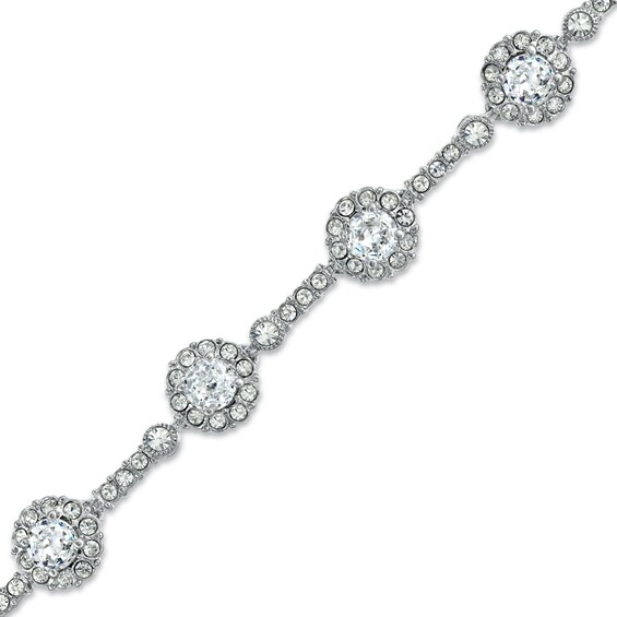 AVA Nadri Cubic Zirconia and Crystal Frame Vintage-Style Line Bracelet in White Rhodium-Plated Brass - 7.25"