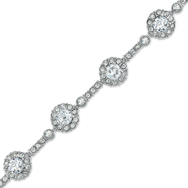 Main Image 1 of AVA Nadri Cubic Zirconia and Crystal Frame Vintage-Style Line Bracelet in White Rhodium-Plated Brass - 7.25"