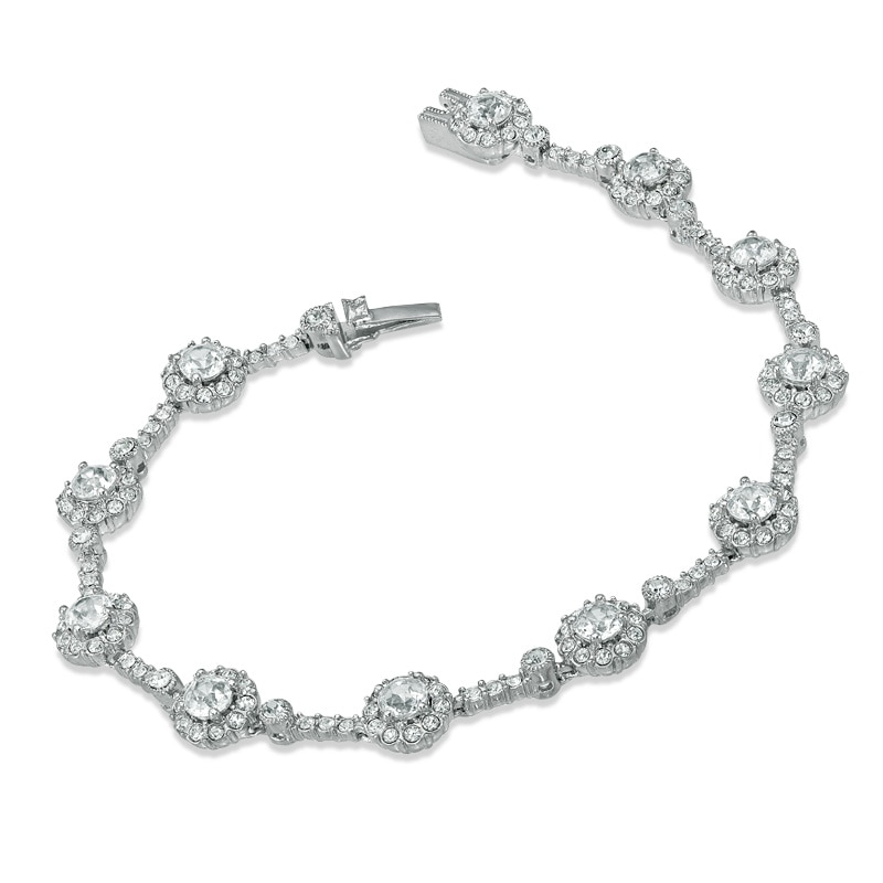 Main Image 2 of AVA Nadri Cubic Zirconia and Crystal Frame Vintage-Style Line Bracelet in White Rhodium-Plated Brass - 7.25"