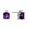 Thumbnail Image 1 of 5.0mm Cushion-Cut Amethyst and Lab-Created White Sapphire Earrings in 10K White Gold