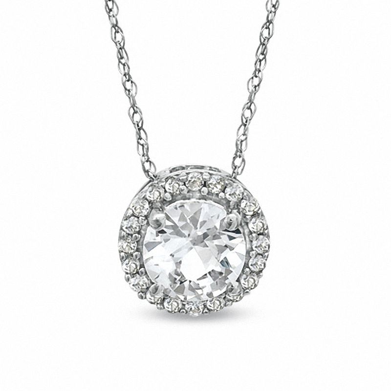 Main Image 1 of 6.0mm Lab-Created White Sapphire Pendant in 10K White Gold