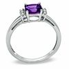 Thumbnail Image 2 of 6.0mm Cushion-Cut Amethyst and Lab-Created White Sapphire Ring in 10K White Gold