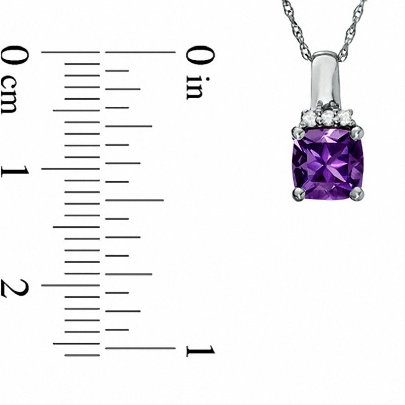 Main Image 2 of 6.0mm Cushion-Cut Amethyst and Lab-Created White Sapphire Pendant in 10K White Gold