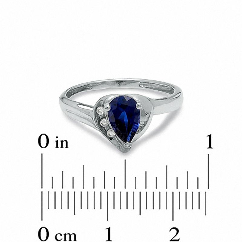 Main Image 3 of Pear-Shaped Lab-Created Blue and White Sapphire Ring in 10K White Gold