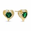 Thumbnail Image 0 of 5.0mm Heart-Shaped Lab-Created Emerald and White Sapphire Heart Stud Earrings in 10K Gold