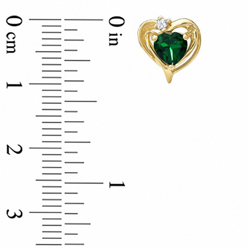 Main Image 2 of 5.0mm Heart-Shaped Lab-Created Emerald and White Sapphire Heart Stud Earrings in 10K Gold