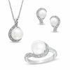 Thumbnail Image 1 of 7.0-9.0mm Freshwater Cultured Pearl and Diamond Accent Pendant, Ring and Earrings Set in Sterling Silver