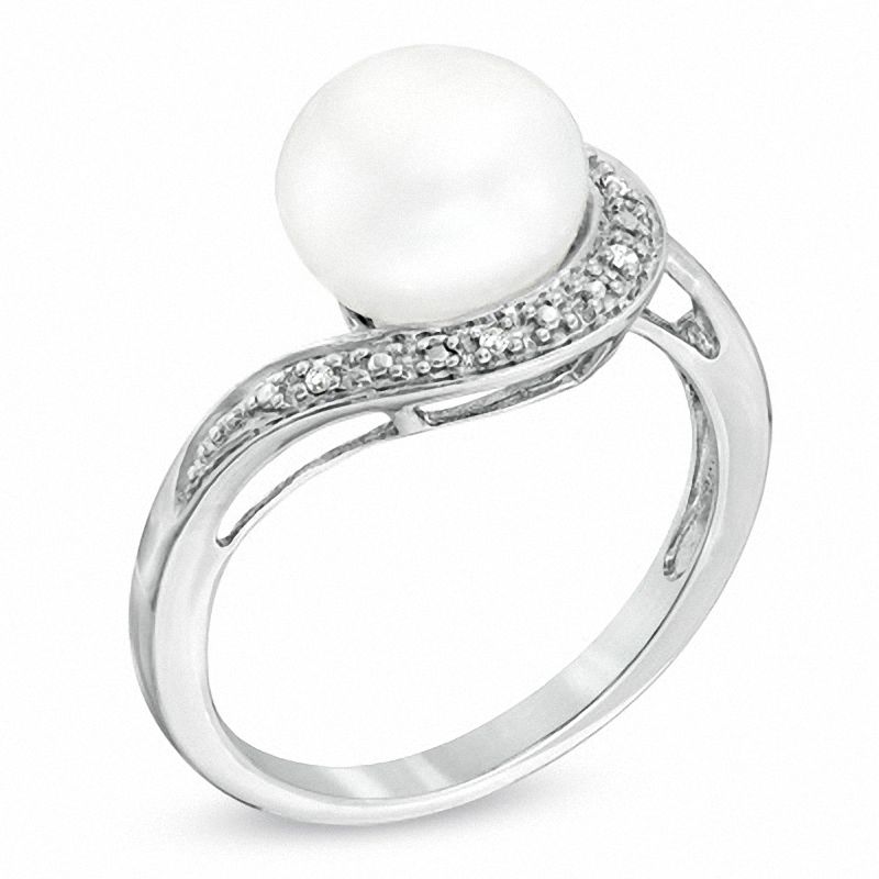 Main Image 2 of 7.0-9.0mm Freshwater Cultured Pearl and Diamond Accent Pendant, Ring and Earrings Set in Sterling Silver