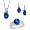 Thumbnail Image 1 of Lab-Created Ceylon and White Sapphire Pendant, Ring and Earrings Set in Sterling Silver - Size 7
