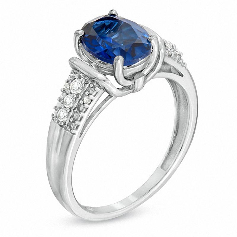 Main Image 2 of Lab-Created Ceylon and White Sapphire Pendant, Ring and Earrings Set in Sterling Silver - Size 7