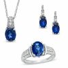 Thumbnail Image 1 of Lab-Created Ceylon and White Sapphire Pendant, Ring and Earrings Set in Sterling Silver - Size 7