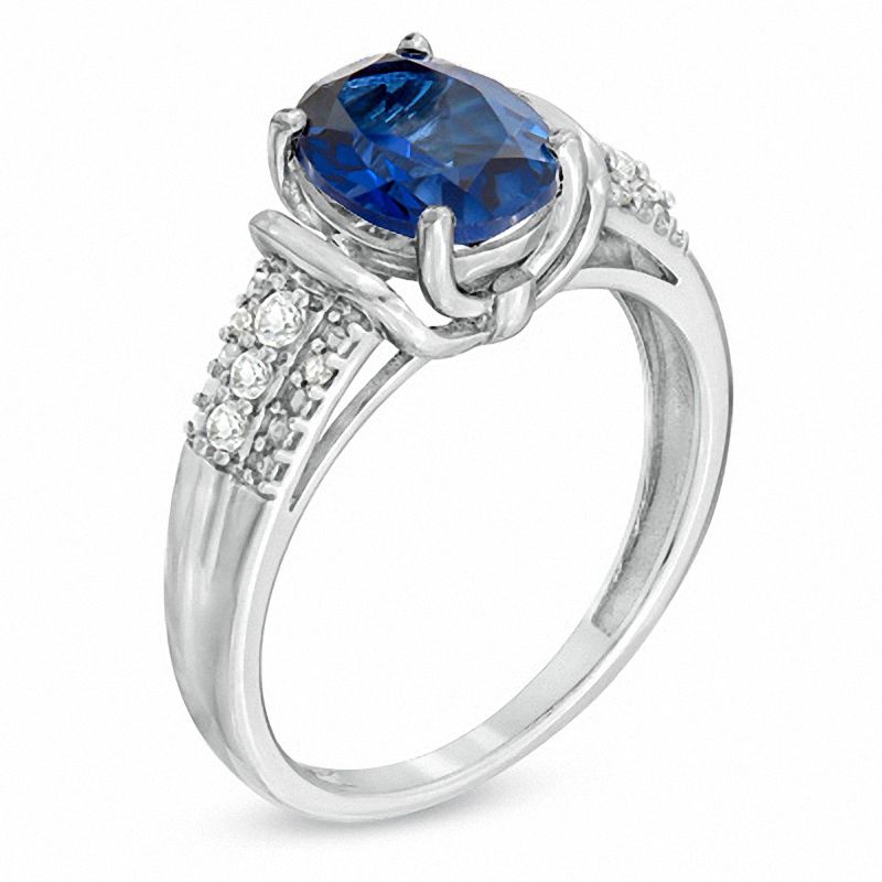 Main Image 2 of Lab-Created Ceylon and White Sapphire Pendant, Ring and Earrings Set in Sterling Silver - Size 7