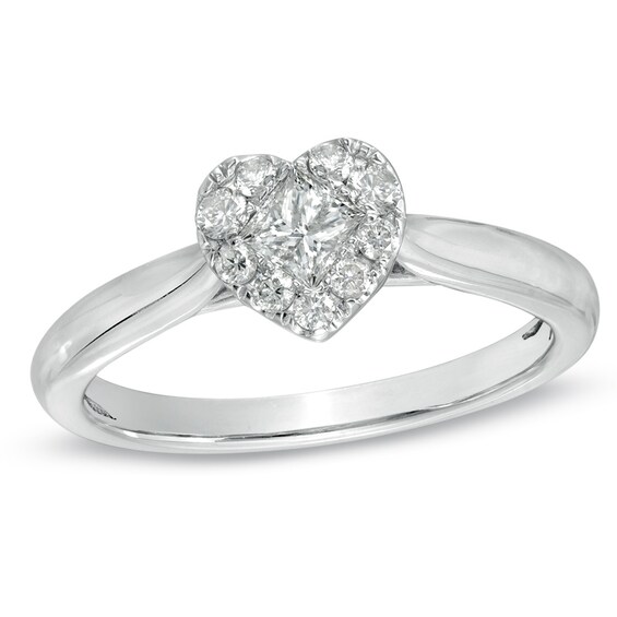 3/8 CT. T.w. Princess-Cut and Round Diamond Heart-Shaped Engagement Ring in 14K White Gold