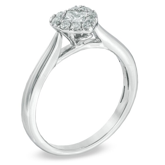 3/8 CT. T.w. Princess-Cut and Round Diamond Heart-Shaped Engagement Ring in 14K White Gold