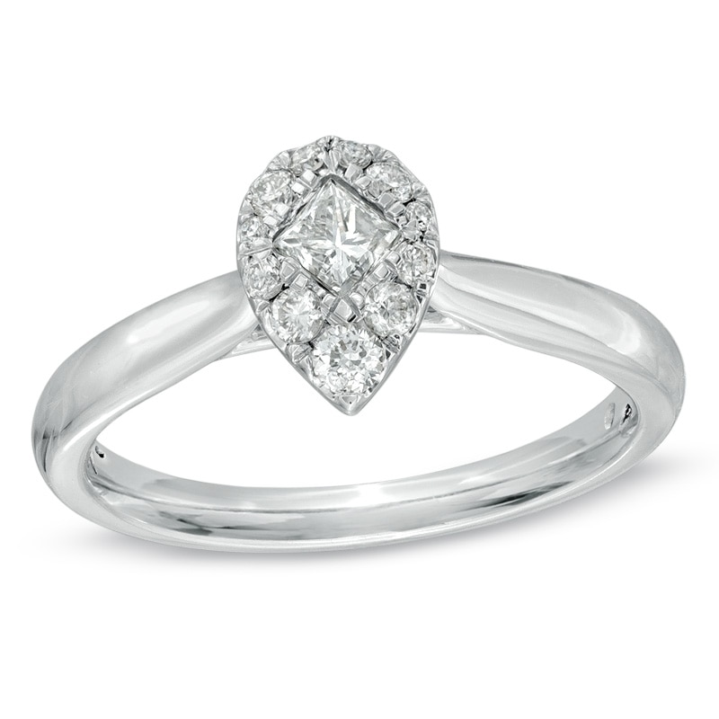 Main Image 1 of 3/8 CT. T.W. Princess-Cut and Round Diamond Pear-Shaped Engagement Ring in 14K White Gold