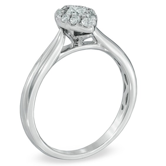 3/8 CT. T.w. Princess-Cut and Round Diamond Pear-Shaped Engagement Ring in 14K White Gold