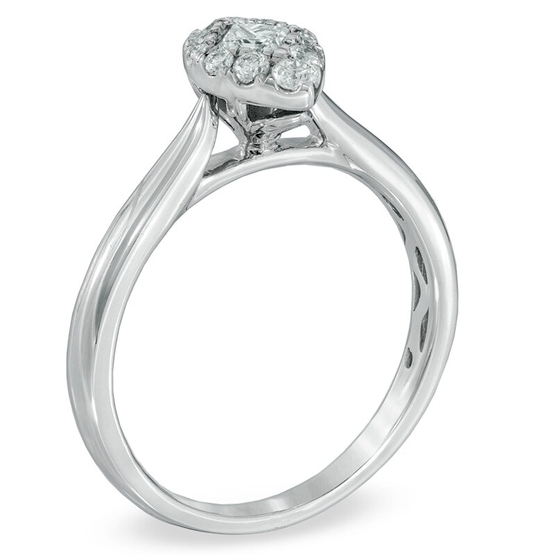 Main Image 2 of 3/8 CT. T.W. Princess-Cut and Round Diamond Pear-Shaped Engagement Ring in 14K White Gold