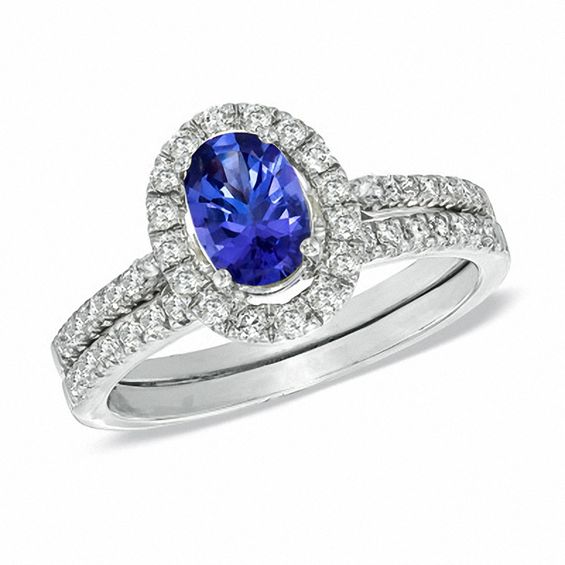 Certified Oval Tanzanite and 1/2 CT. T.w. Diamond Bridal Set in 14K White Gold