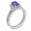 Thumbnail Image 1 of Certified Oval Tanzanite and 1/2 CT. T.W. Diamond Bridal Set in 14K White Gold