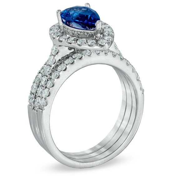 Certified Pear-Shaped Tanzanite and 1-1/5 CT. T.w. Diamond Three-Piece Bridal Set in 14K White Gold