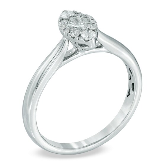 3/8 CT. T.w. Princess-Cut and Round Diamond Marquise-Shaped Engagement Ring in 14K White Gold