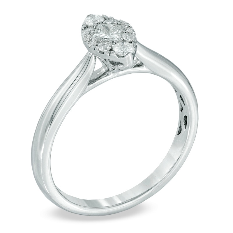 3/8 CT. T.W. Princess-Cut and Round Diamond Marquise-Shaped Engagement Ring in 14K White Gold