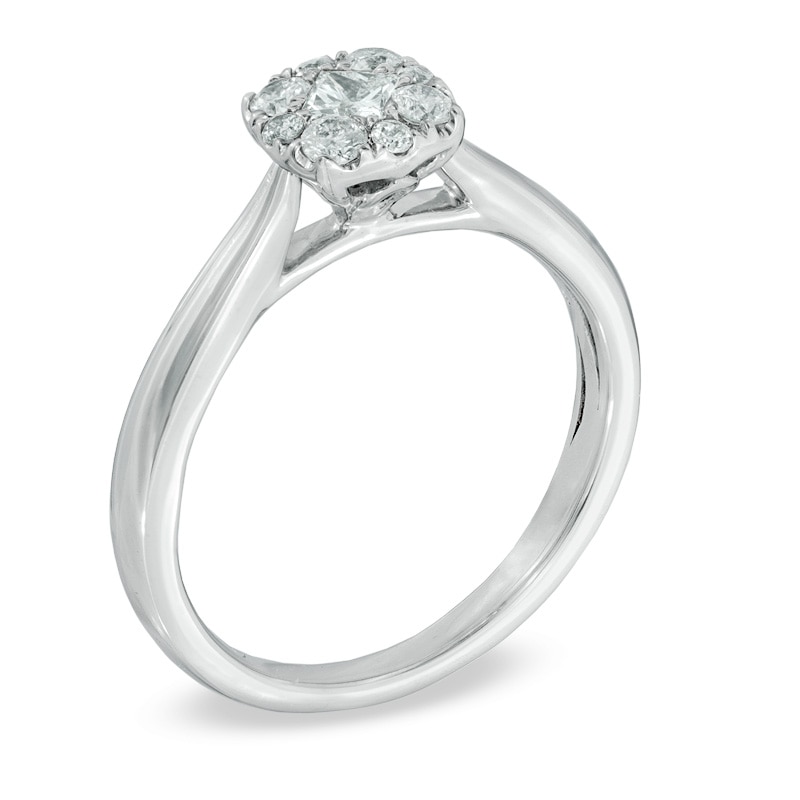 Main Image 2 of 3/8 CT. T.W. Princess-Cut and Round Diamond Cushion-Shaped Engagement Ring in 14K White Gold